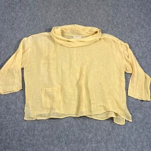 Eleven Stitch Design Linen Yellow Cowl Neck Oversized Gauze Top Lagenlook Size M